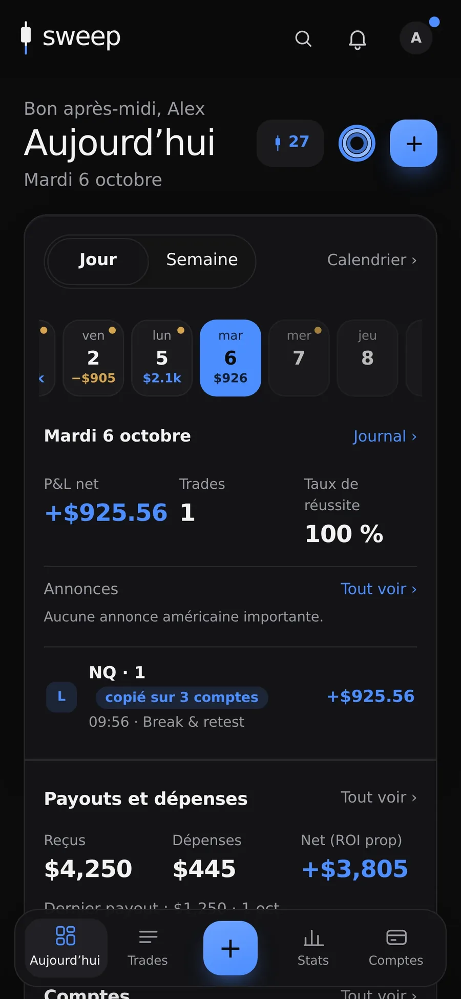 Carte Aujourd’hui avec les 3 anneaux et les raccourcis