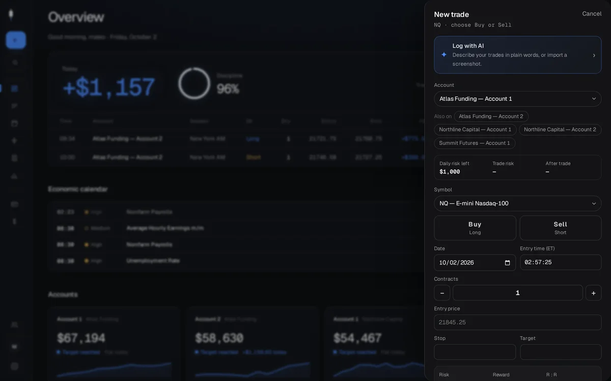 Log with AI button in the trade ticket
