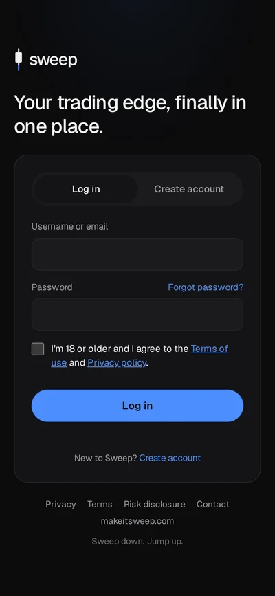 Sweep log-in screen on a phone