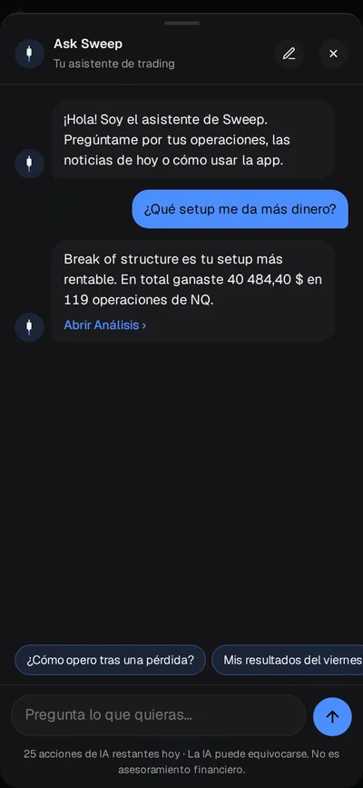 Sweep AI registra operaciones a partir de una frase