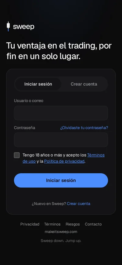 Pantalla de inicio de Sweep en el teléfono