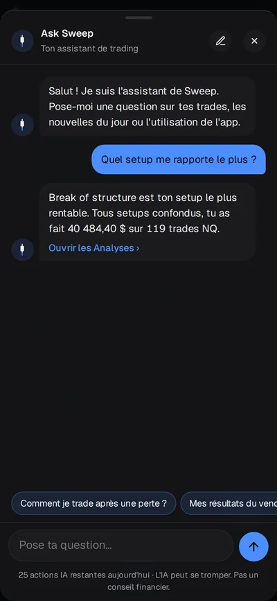 Sweep AI note des trades à partir d’une phrase